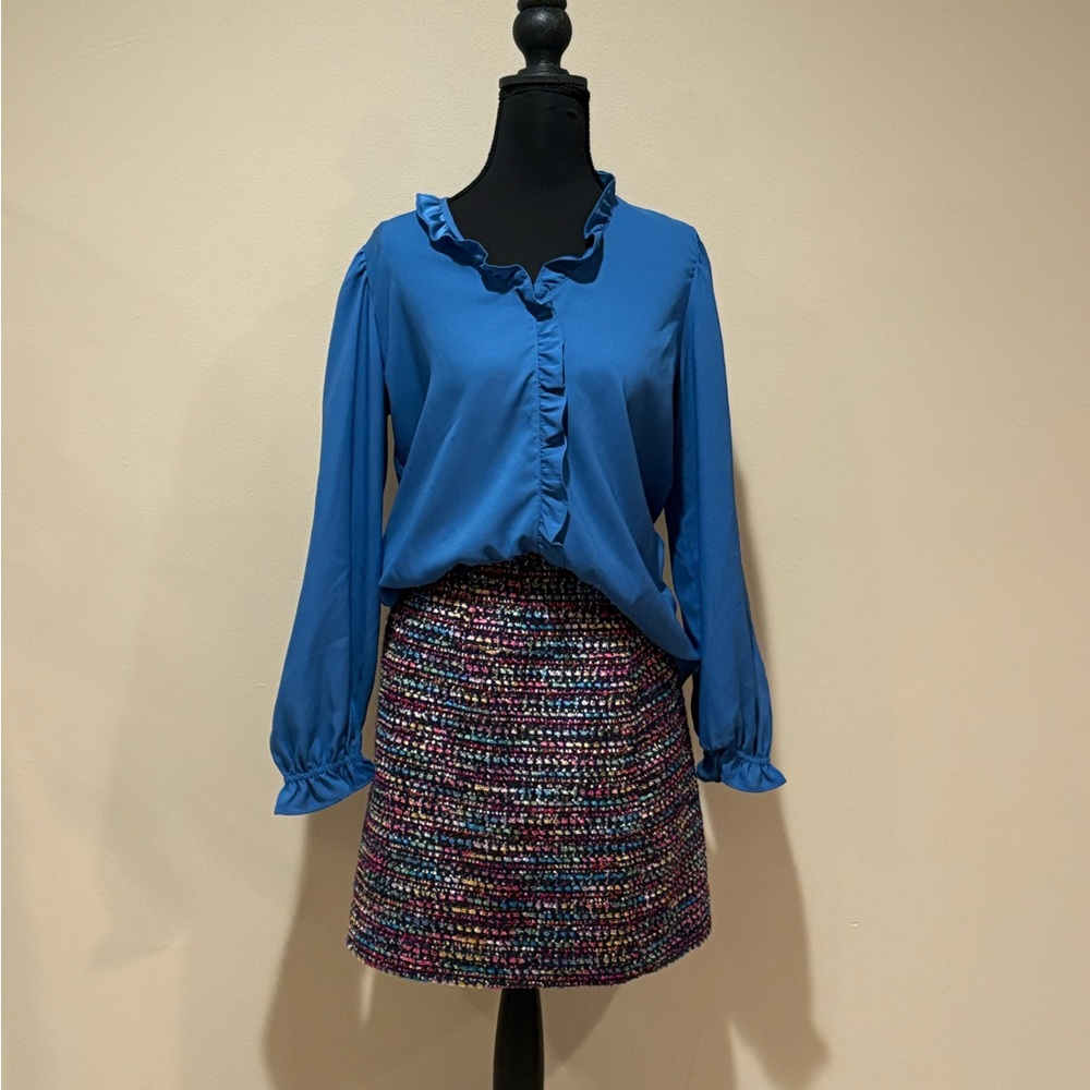 Complete Outfit! Multicolor Tweed Ann Taylor Skirt With 2 Matching Tops